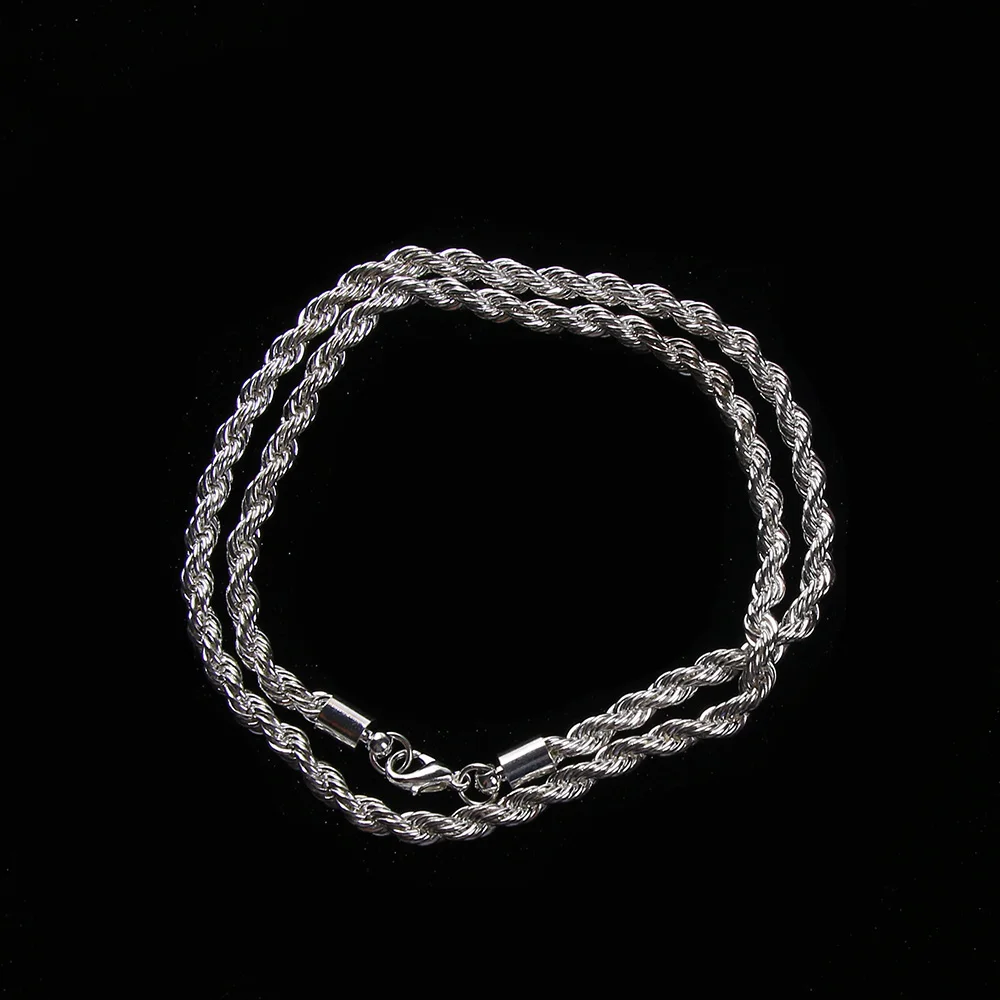 1 шт. серебряное ожерелье 4 мм цепочка 16-30 дюймов витая веревка блестящая цепь для мужчин и женщин аксессуары для шеи