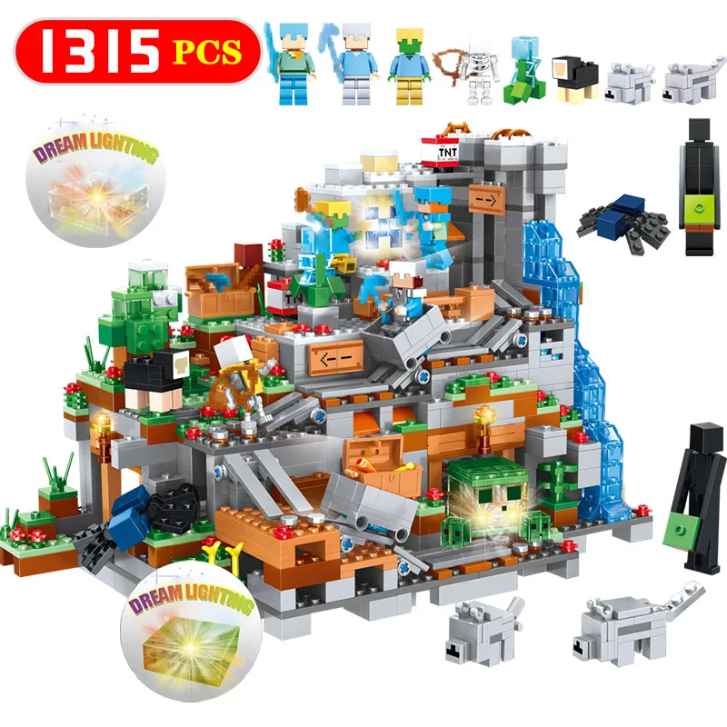 

1315pcs My World Mechanism Cave Building Blocks LegoINGLYS Minecrafted Aminal Alex Action Figures Brick Toys For Children
