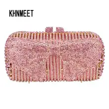 Роскошный розовый бантом Вечерний Клатч сливы узор синий С кристалалми и стразами вечерняя сумочка; BS010 Свадьба Кошелек Вечер pochette sc554