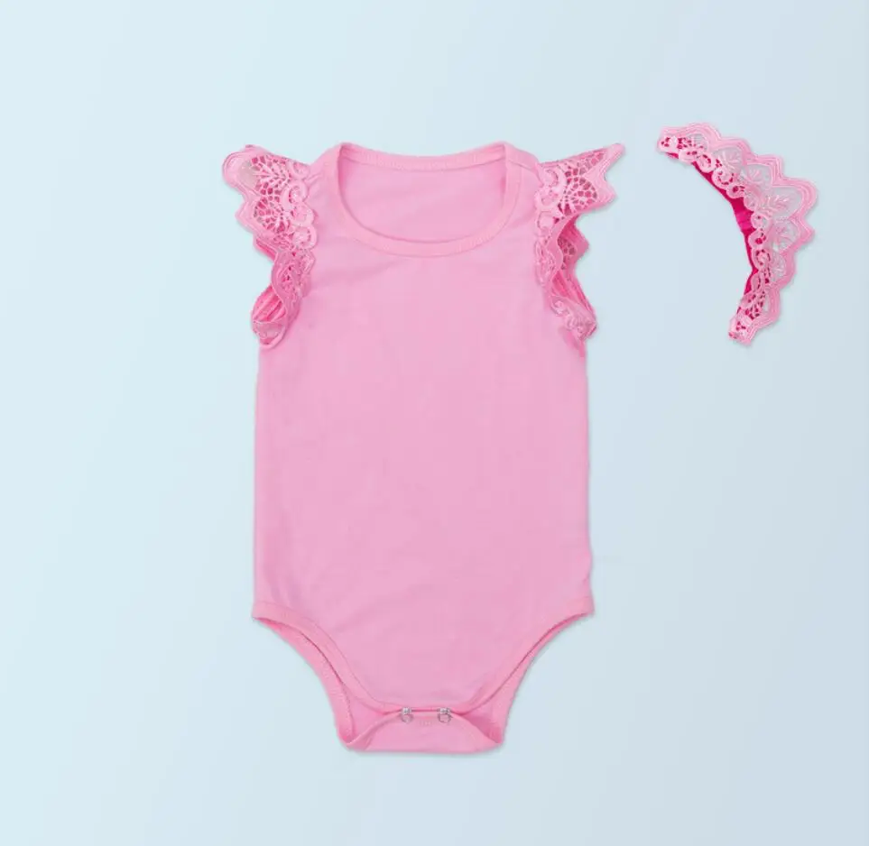 2PC per Set Solid Pink Baby Girl Clothes Infant Princess Lace Angel