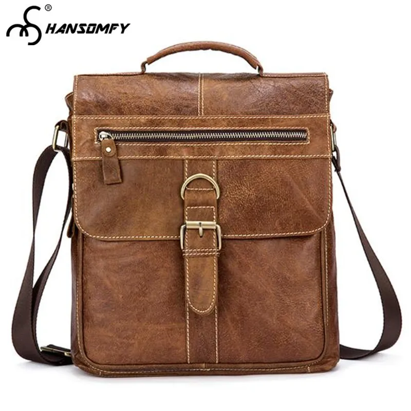 

Genuine Leather retro men's shoulder bag head layer cowhide flip messenger bag vertical men's handbags Male crossbody Bags