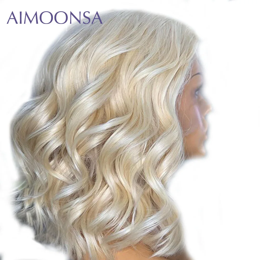 

Wig Blonde 613 Lace Front Wig Wavy Wig Natural Hair Short Human Hair With Baby Hair 13X6 Deep Part Peruvian Remy Aimoonsa