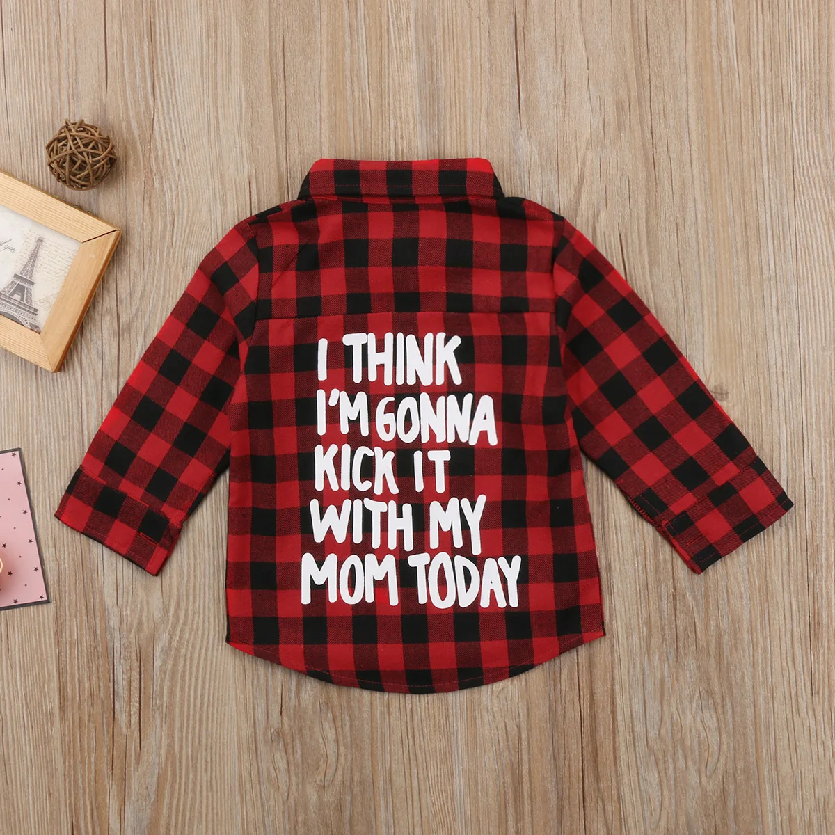 Kids Little Boys Girls Baby Letters Print Long Sleeve Button Down Red Plaid Flannel Shirt
