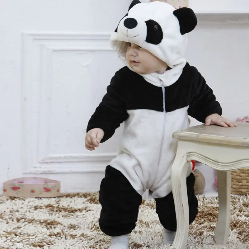 Теплый зимний комбинезон с изображением панды для маленьких мальчиков и девочек; Плотный Комбинезон; одежда