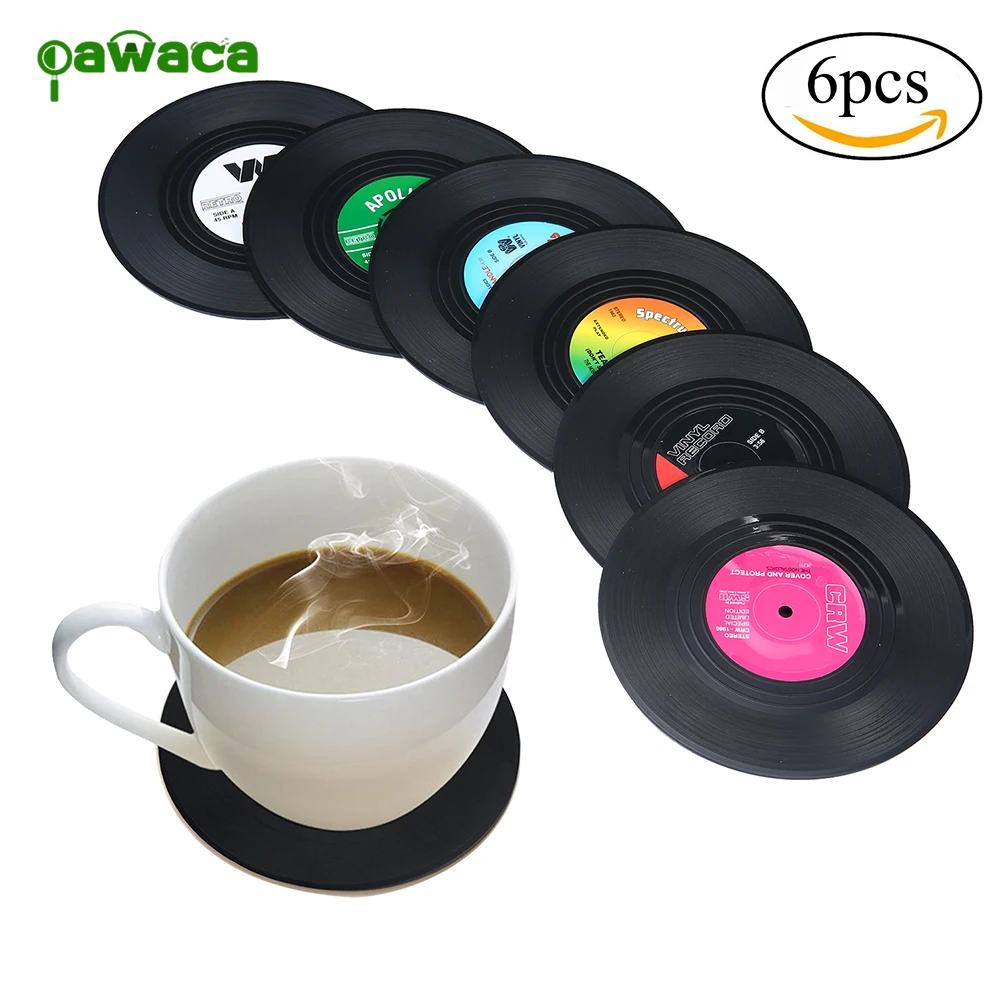 

Pawaca 6pcs/set Creative Album Coasters Retro Vinyl CD Pad Coffee Insulation Pads Coffee&Tea Coaster For Home Store Gift