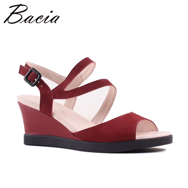 

Bacia 2017New Nubuck Leather Shoes Women Genuine Leather Sandles Summer 6.8cm Wedges Heel Fashion Casual Shoes Size 35-41 SA047