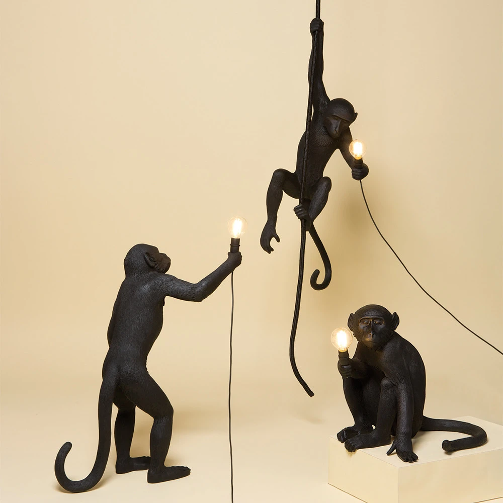 SELETTI Modern Black Monkey Lamp Hemp Rope Pendant Lights American Country Resin Loft Industrial Hanging Luminaire Home Decor SELETTI Modern Black Monkey Lamp Hemp Rope Pendant Lights American Country Resin Loft Industrial Hanging Luminaire Home Decor