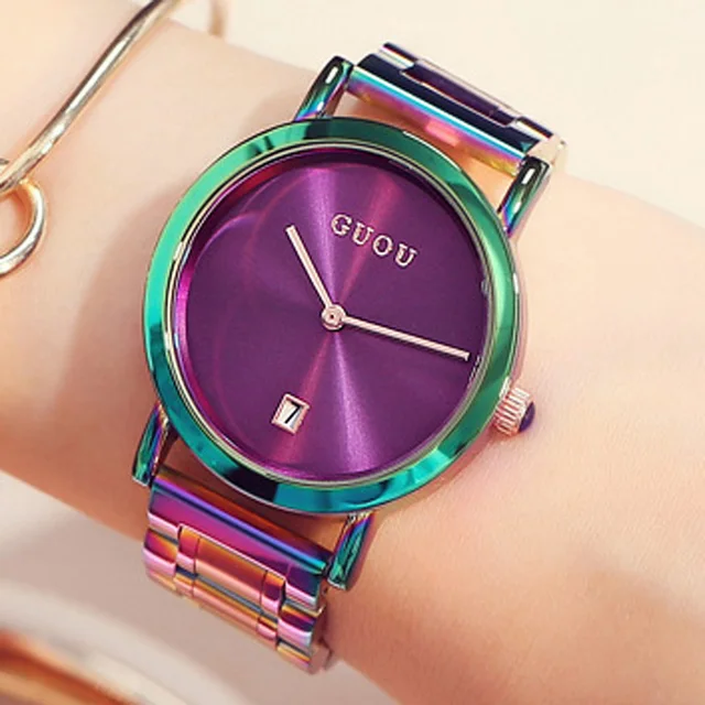 GUOU Women's Watches Colorful Montre Femme 2019 Ladies Watch Bracelet Watches For Women Clock Women Calendar reloj mujer saat