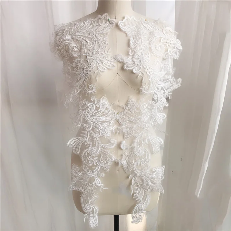 

1/5pcs Handmade Ivory Lace Appliqued Sequins Wedding Dress Applique DIY Bridal Headdress Lace Collar Lace Fabric Patch
