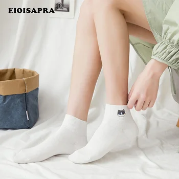 

[EIOISAPRA]Cotton New Product Lovely Casual Korean Style Women Socks College Style Candy Color Cartoon Embroidery Cat Cute Socks