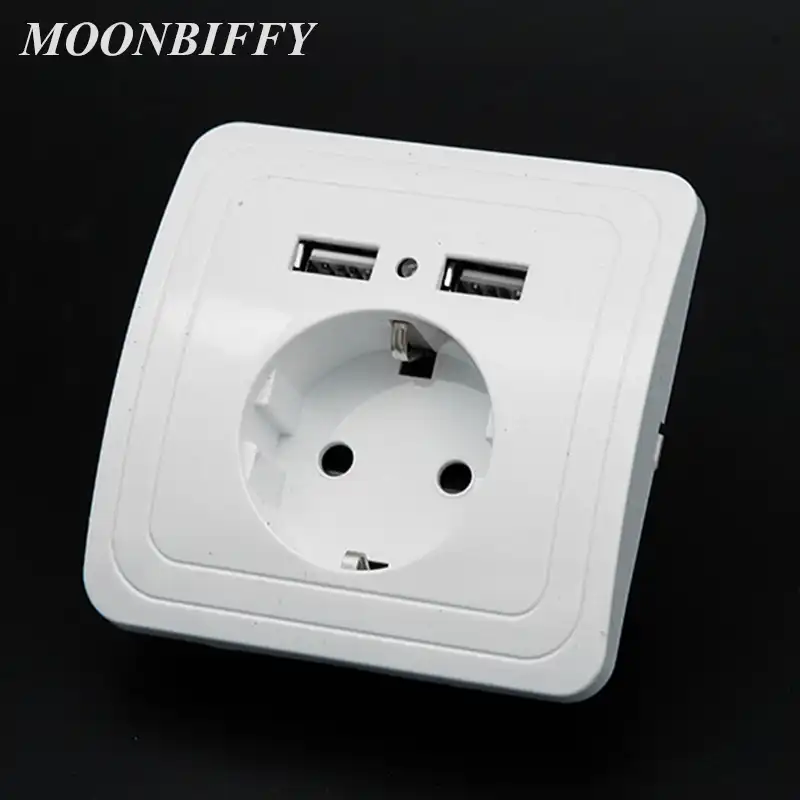MOONBIFFY, двойной USB порт, 5 В, 2 А, электрическое настенное зарядное устройство, адаптер, штепсельная вилка европейского стандарта, переключатель, зарядная док-станция, зарядная розетка, панель - изображение