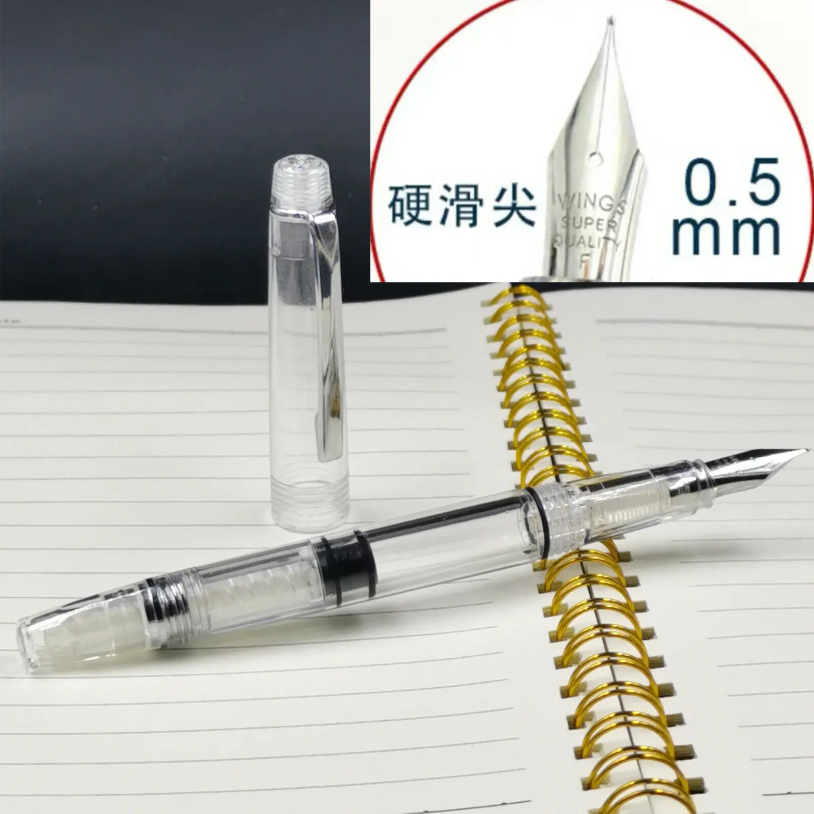 

Transparent Fountain Pen Clear Piston Ink Pen Wing Sung Super Quality F Nib Silver clip Stationery Office school supplies
