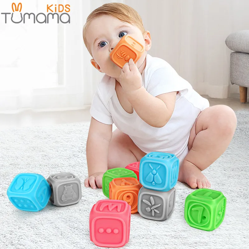 Tumama 10pcs/set Baby Grasp Ball Toy 3D Animal Number Touch Hand Soft Balls Baby Massage Rubber Teethers Squeeze Toy Bath Ball