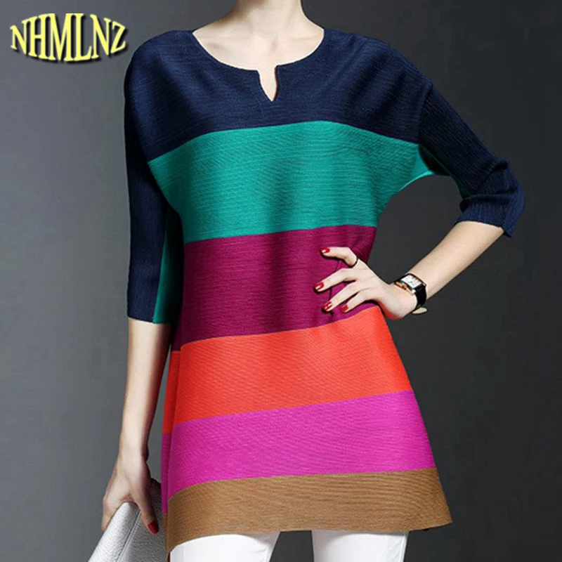 2019 Summer Dress New Fashion Women Dress 7 minutes sleeve Short Stripe Dress Loose Leisure Office Women's clothing Dress G2499