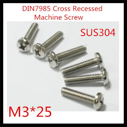 

200pcs/lot DIN7985 M3*25 SS304 A2 Pan Head Phillips (Cross recessed pan head) Screw