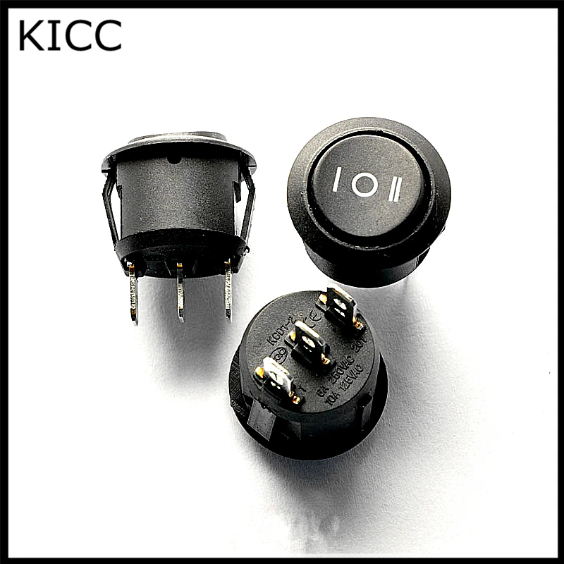 

20MM Rocker Switch Round Black KCD1-105 3Pin 3File Seesaw switch KCD2 Power switch 5Pcs