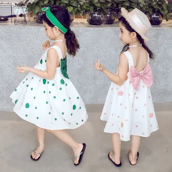 

Princess Dress For Girls Pink Green Blue Clothing 2019 Bow Backless Summer Toddler Kids Baby Girl Dresses Dot Teenage Clothes
