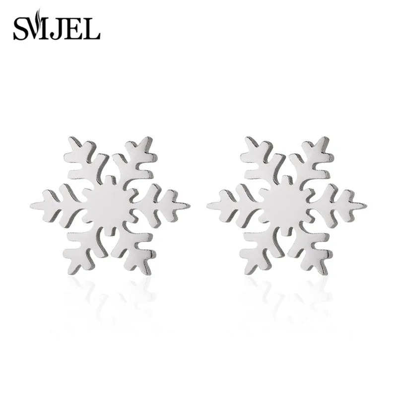 SMJEL нержавеющая сталь серьги-гвоздики в виде снежинок для женщин человек снег золото и серебро цвет любовника обручение Jewelry Прямая