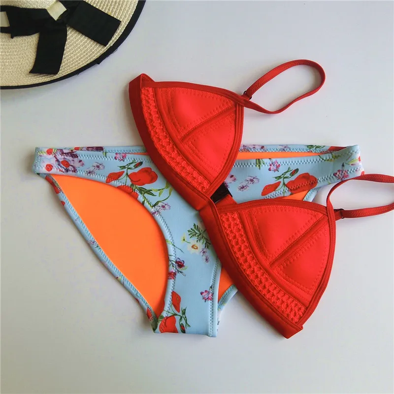 

2018 New Sexy Micro Triangle Bikinis Set Neoprene Push Up Women Vintage Tong String Swimsuit Brazilian Beach Bathing Swimwear