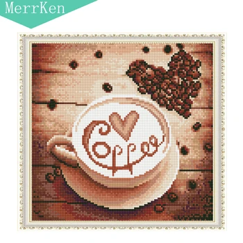 

MerrKen Diy diamond painting A cup of coffee resin Round diamond embroidery diamond mosaic Home decoration painting 30*30cm