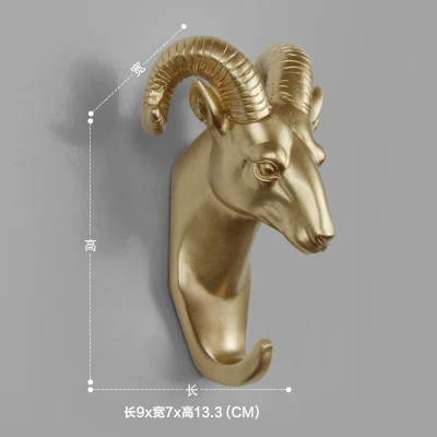 Goedkoop Goud dier Hoofd hars ambachten robe haken wanddecoratie Kleren Jas hoed sleutel opknoping Decoratieve Muur Haken Robe Hanger