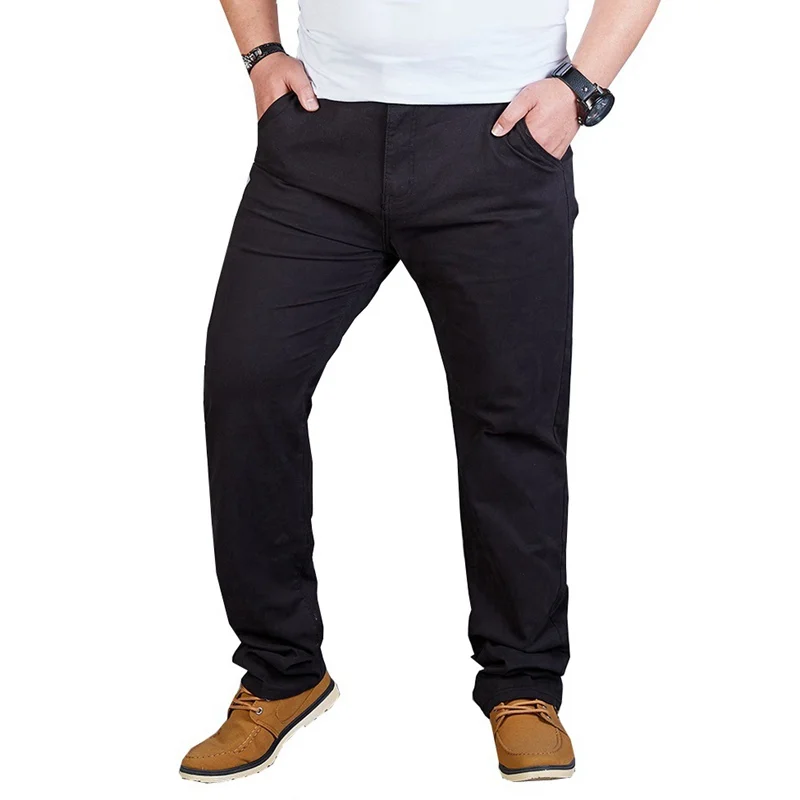 FAISIENS мужские летние Умные повседневные штаны 44, 46, 48 эластичность Плюс Размер 7XL 8XL 9XL 10XL прямые брюки стрейч цвета хаки - Цвет: Black