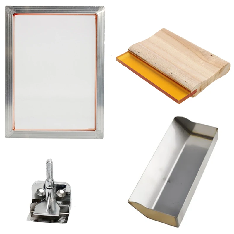 

5Pcs/Set Screen Printing Kit Aluminum Frame + Hinge Clamp + Emulsion Scoop Coater + Squeegee Screen Printing Tool Parts