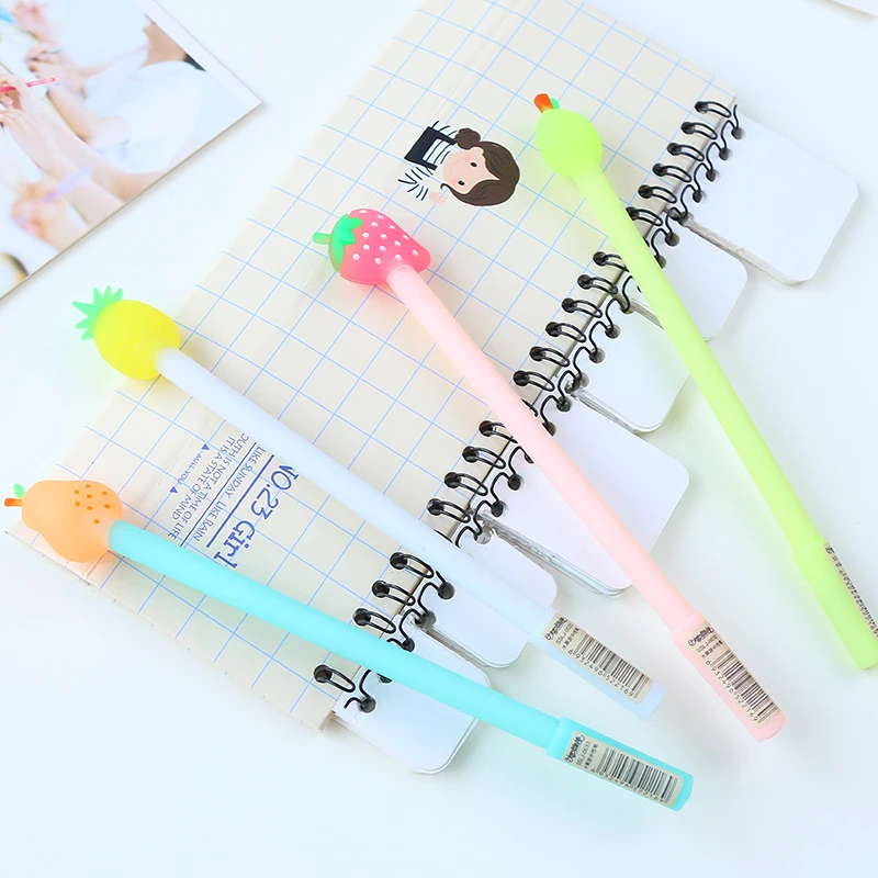 

6 pcs/Lot Fruit pie gel pen 0.5mm black ink pens Kawaii apple pearl strawberry pineapple Stationery Office school supplies 6137
