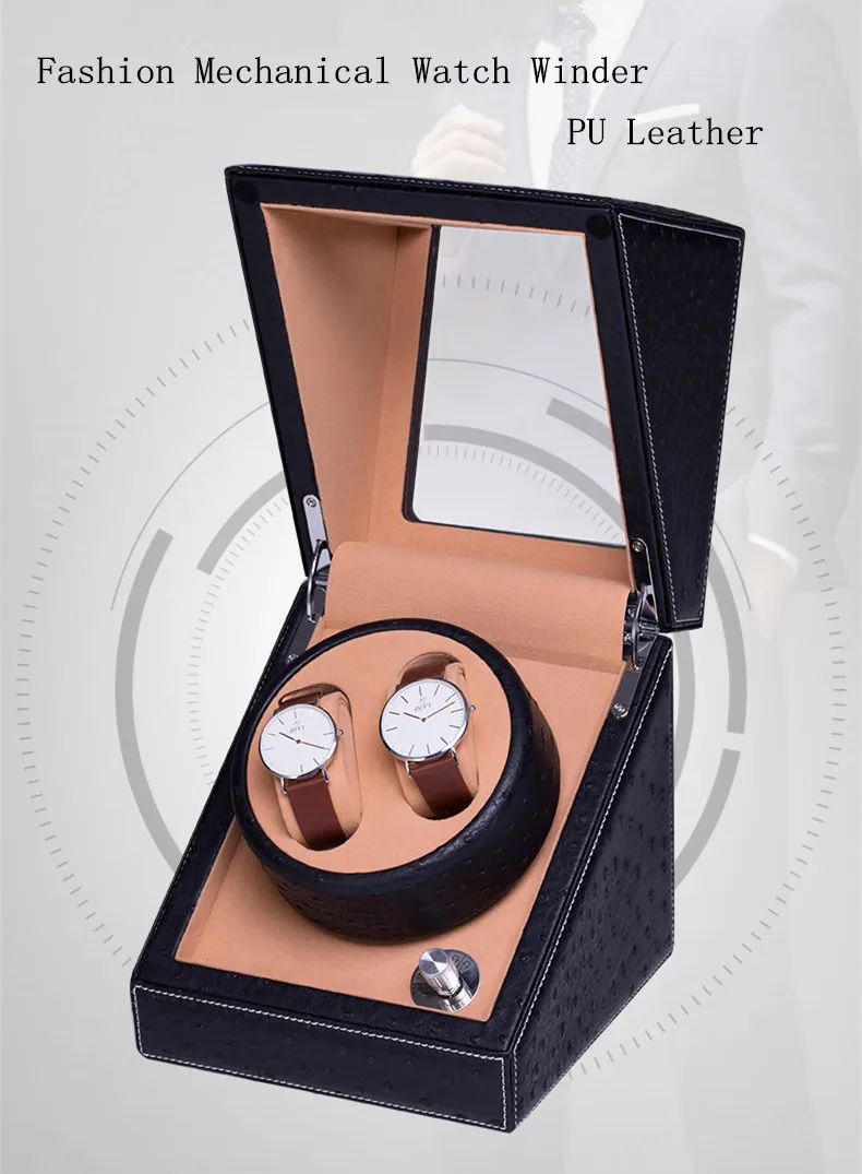 2 слота кожаные часы намотки модные механические часы Органайзер новые часы подарок виндеры черные мужские часы коробки, футляр