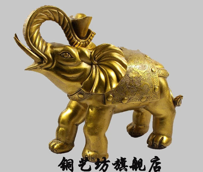 

10'' China Bronze Feng Shui Lucky Elephant Ingot Statue