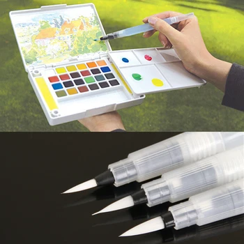 

Refillable 1 Pc Water Brush Ink Pen For Water Color Calligraphy Painting Illustration Pen Office Stationery