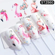2019 Nouvelle Mode 3 pièces D'art D'ongle D'eau Autocollants D'été Flamant Rose Floral Motif Coloré Autocollant À Ongles(China)