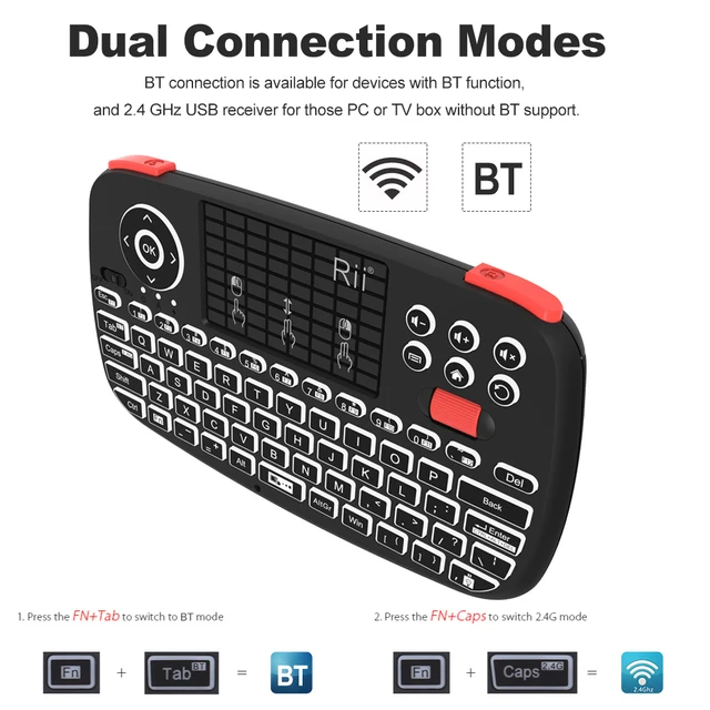 Rii i4 Mini BT Wireless Keyboard With Touchpad 2.4GHz Backlit Mouse Remote Control For Windows Android TV Box Smart TV - Image 3