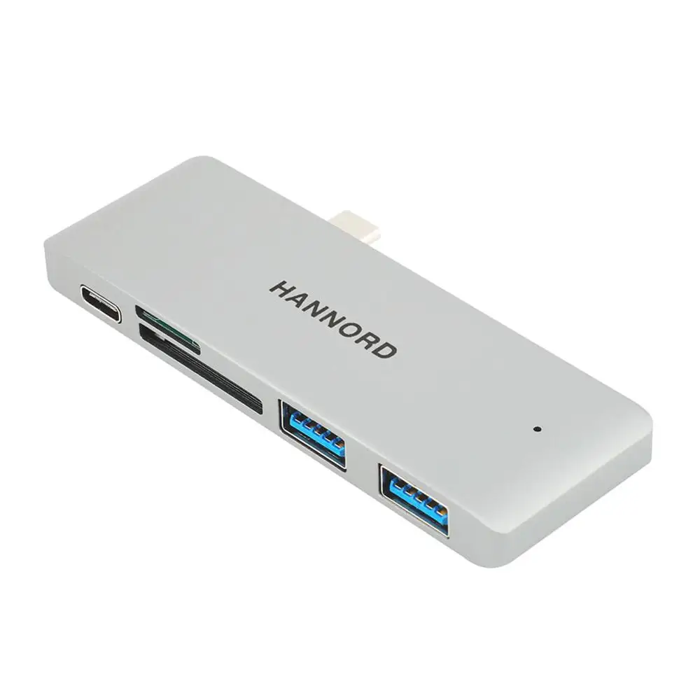 HANNORD Type-C Hub USB-C Adapter 5 Ports Type C Hub with PD charging USB 3.0 Port SD/Micro Card Reader for MacBook Pro Dock - Цвет: Silver