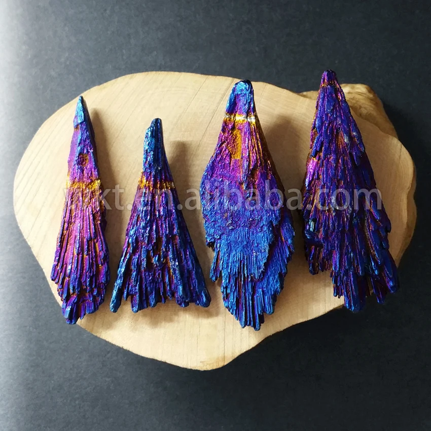 

WT-G166 Charm Blue Kyanite with Titanium Coated Large size stone natural kyanite feather shape kyanite in high quality making