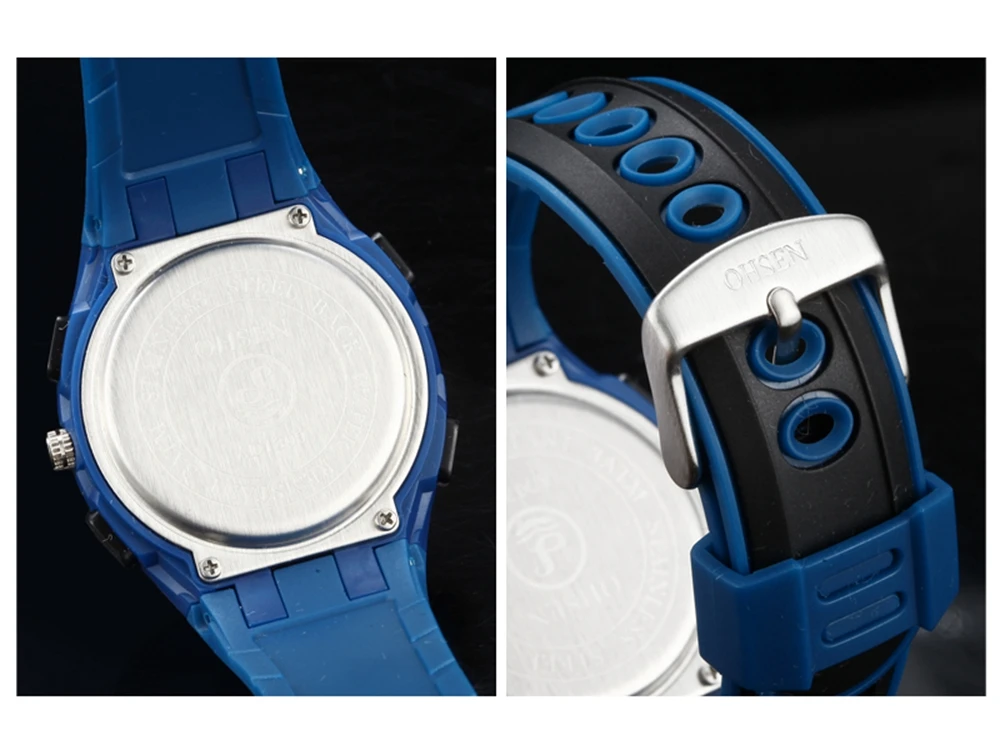 Мода OHSEN Марка цифровой спортивные часы кварцевые наручные часы для мальчиков Дети 30 м Плавание каучуковый ремешок Дата День Сигнализация