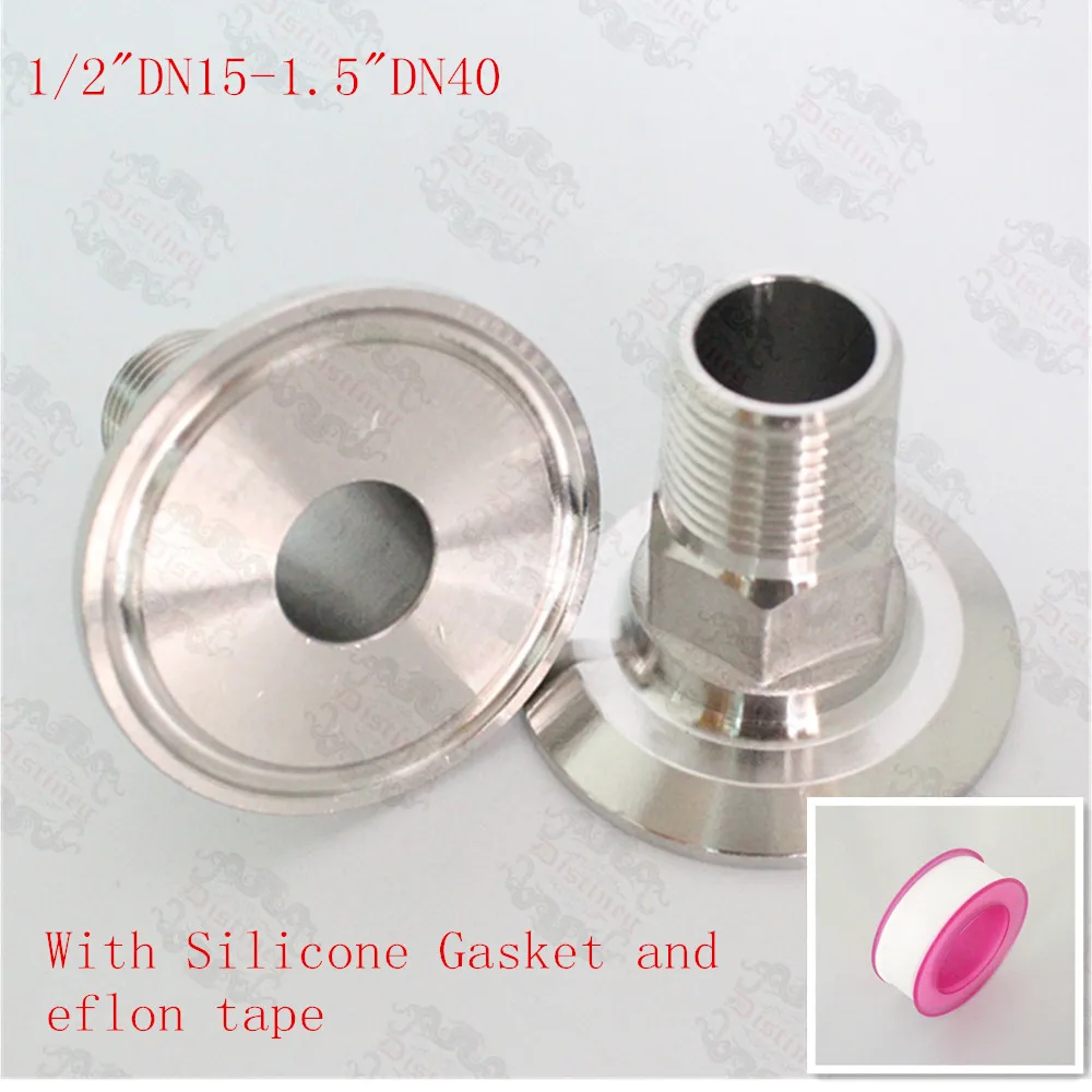 1/2"DN15 1.5"DN40 Tri clamp external thread, Adapter SS304 Male adapter