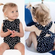 Детские купальники бикини для маленьких девочек с оборками в горошек Крест-накрест пляжные бикини, купальный костюм летний, из одного предмета, пляжная одежда, одежда для плавания и купания T7