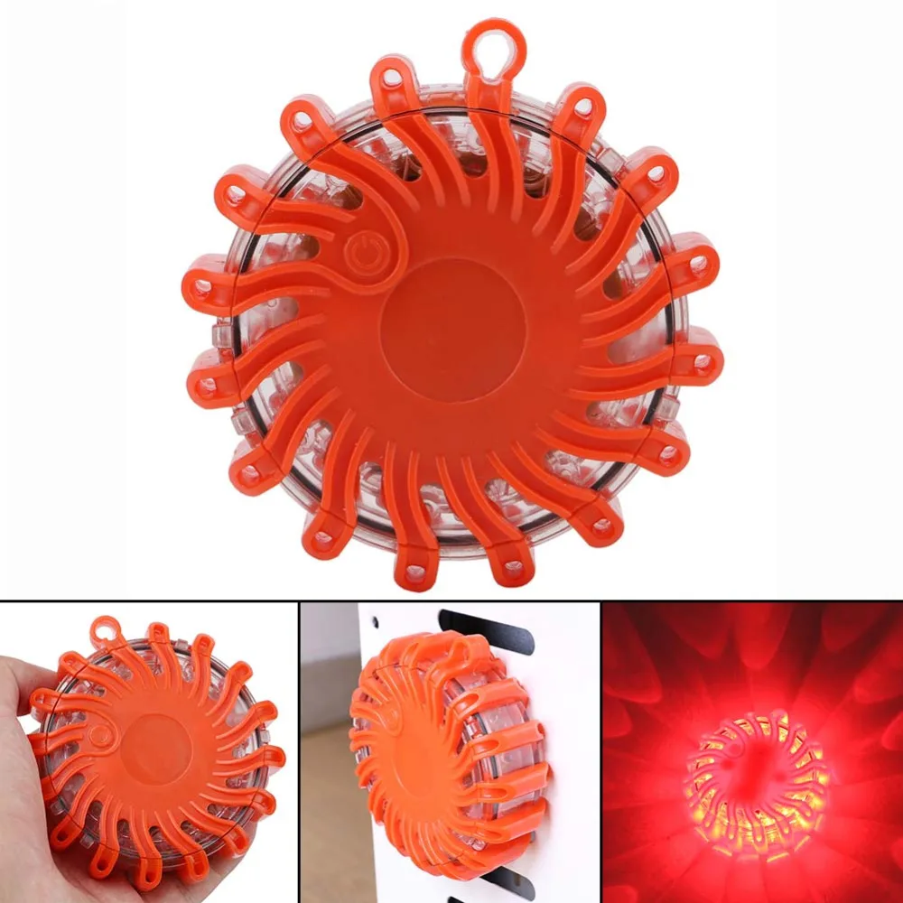 

16 LED Road Flare Magnetic LED Emergency Safety Flare Roadside Disc Light 9 Modes Flashlight Red Car Light