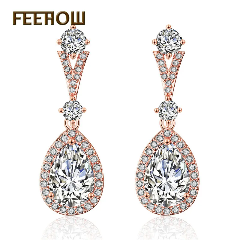 FEEHOW 3 Color Trendy White Water Drop Zirconia Crystal Dangle Earrings For Women Wedding Jewelry Gift FWEP2182 | Украшения и