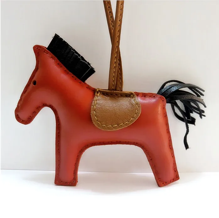 Luxury Handmade Lambskin Genuine Leather Horse Keychain Animal Key