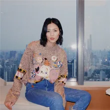 Heavy Industries Embroidery Nail Pearl Leisure Jacquard Long Sleeve Loose Knitted Sweater Woman 2019 Pullovers O-Neck Casual