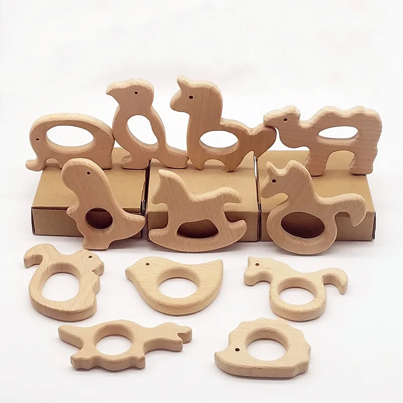 

10 pcs Infant Baby Wood Teether Shape Natrual Wooden Baby Teether Toys ,Wood Teething Accessories , Baby Shower Gifts