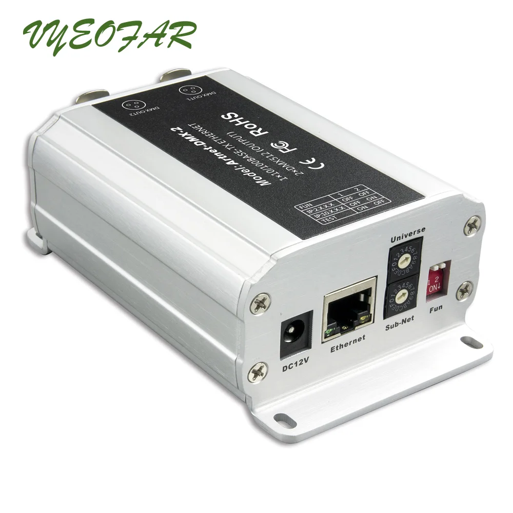 DC12V Artnet-DMX-2; ArtNet-конвертер DMX; ArtNet вход; DMX 1024 каналов Выход 512x2CH каналы Artnet конвертер DMX