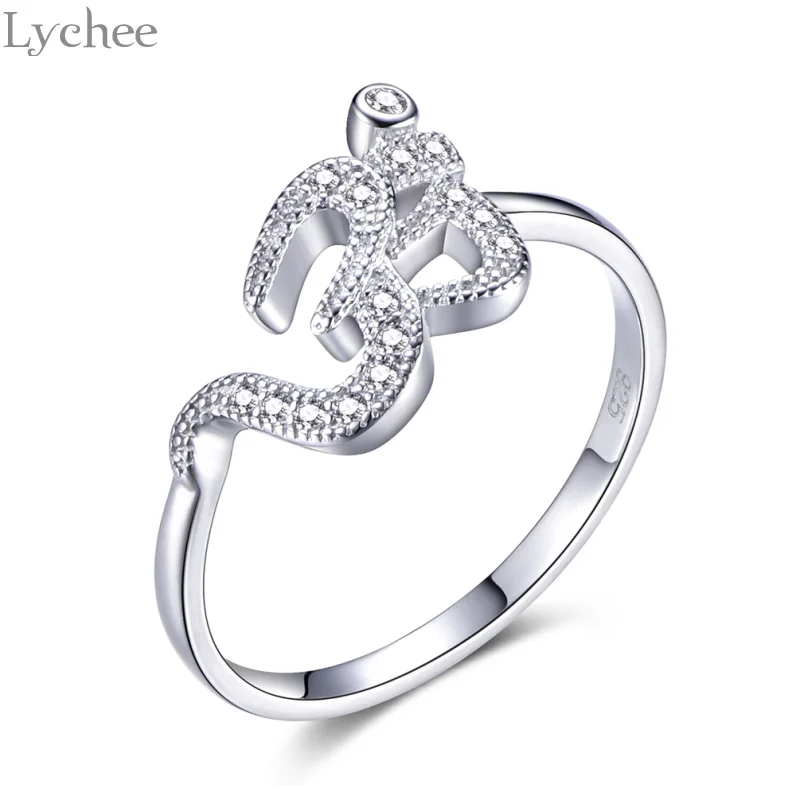 

Lychee Trendy Zircon 925 Sterling Silver Yoga OM Letter Ring Fashion Wedding Jewelry Fine Silver Jewelry Gifts For Women