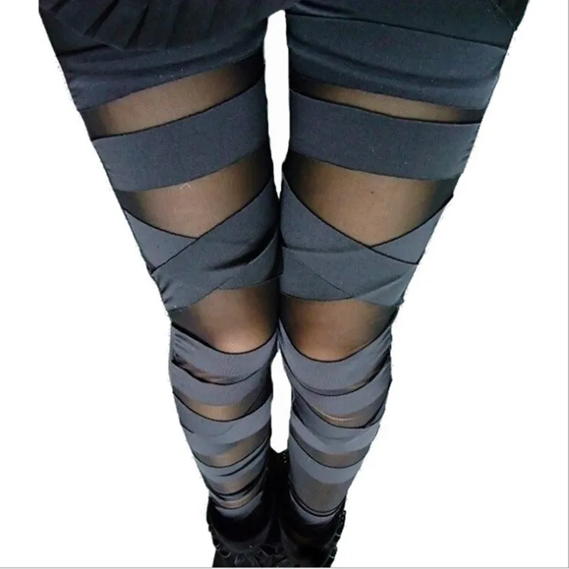 leggings for women YSDNCHI Woman Pencil Pant Sexy Leggings Fashion Ripped Bandage Trousers Black Lace Cut-out Girl Patchwork Street tiktok leggings amazon