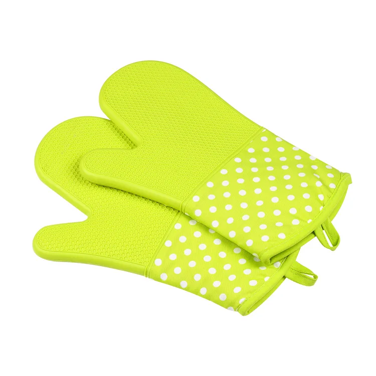 2 шт./компл. силиконовые Прихватки термостойкие перчатки для гриля со стеганой хлопковой подкладкой Кухня перчатки для микроволновой печи LK0061 - Цвет: Зеленый