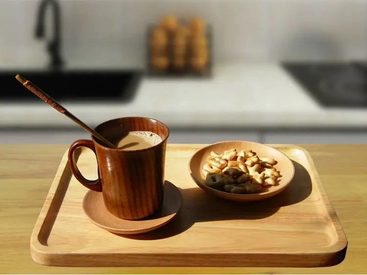 300ml Primitive Wooden Beer Mugs with Handle Natural Wood Mug Coffee Cup Tableware Kitchen Supply (5)