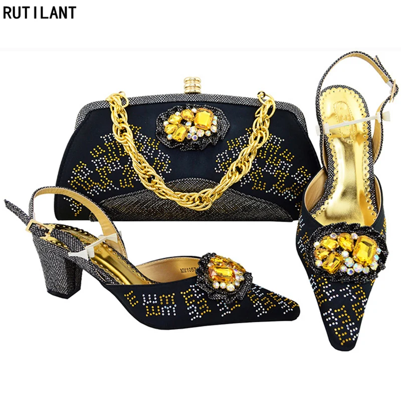 New Arrival Black Color Shoes and Bag Set African Sets 2018 African