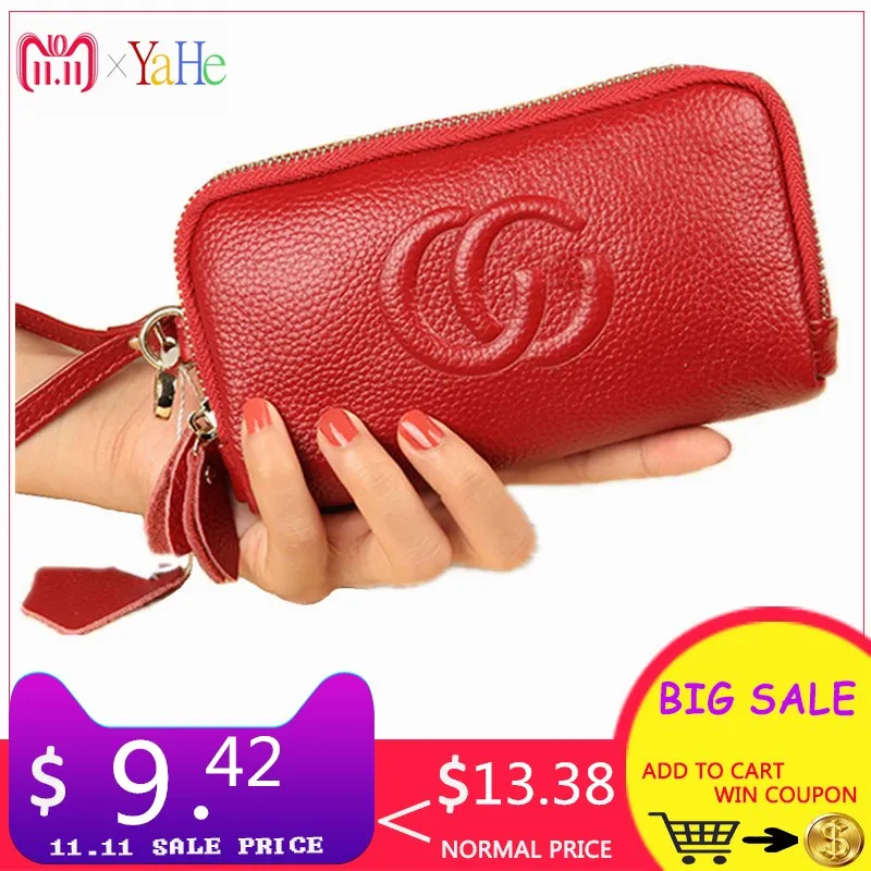 

YaHe Genuine Leather Women Purses and Handbags 2018 Brand Luxury Female Organizer Wallets Coin Phone Card Bags Lady Clutch Pouch